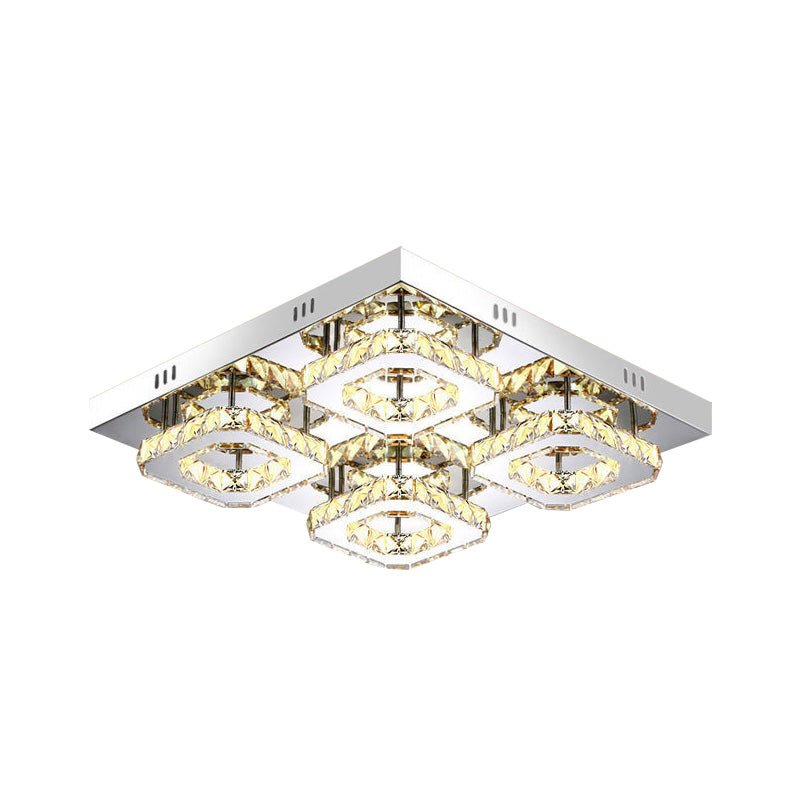 Modernism Squared Semi Flush Light Faceted Crystal LED Restaurant Ceiling Mounted Fixture in Chrome Clearhalo 'Ceiling Lights' 'Close To Ceiling Lights' 'Close to ceiling' 'Semi-flushmount' Lighting' 1723627