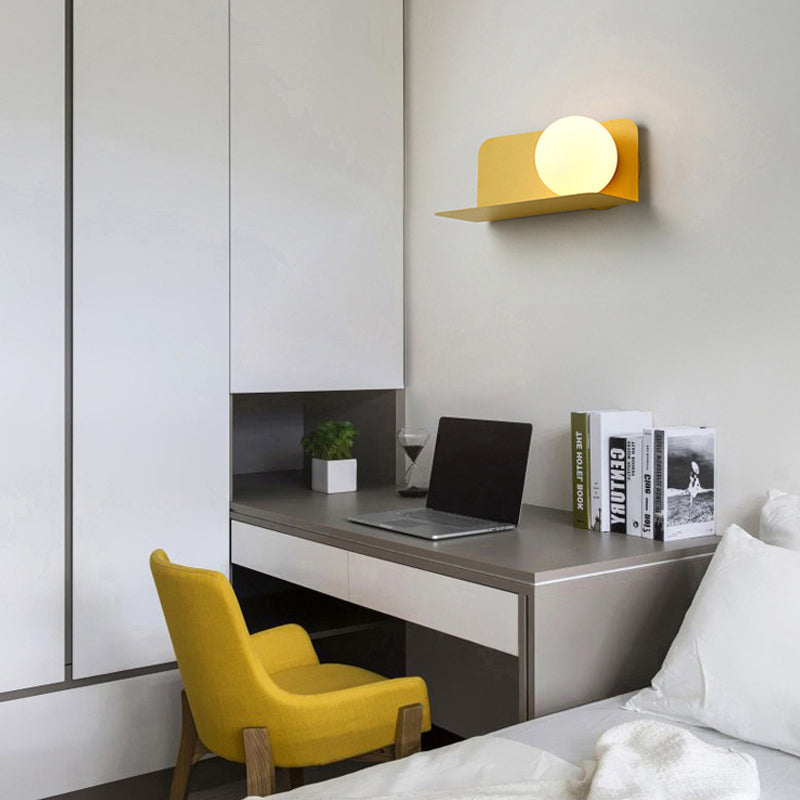 White Globe Wall Light Nordic Style Frosted Glass Sconce Light for Study Room Child Bedroom Yellow 14" Clearhalo 'Wall Lamps & Sconces' 'Wall Lights' Lighting' 172369