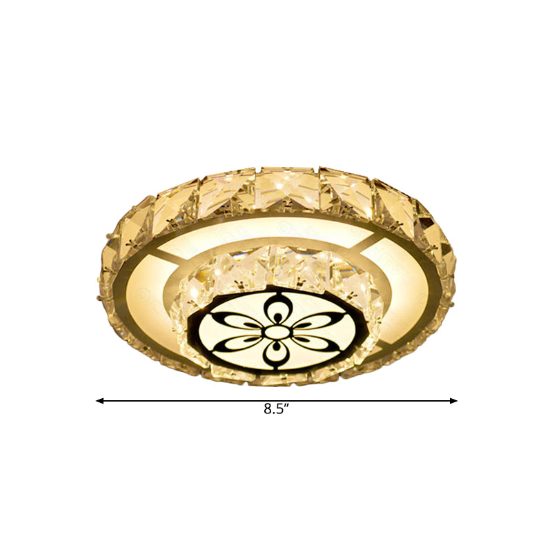 Modernist Round/Square Flush Light Beveled Crystal LED Corridor Ceiling Fixture in White with Flower Pattern, Warm/White Light Clearhalo 'Ceiling Lights' 'Close To Ceiling Lights' 'Close to ceiling' 'Flush mount' Lighting' 1723817