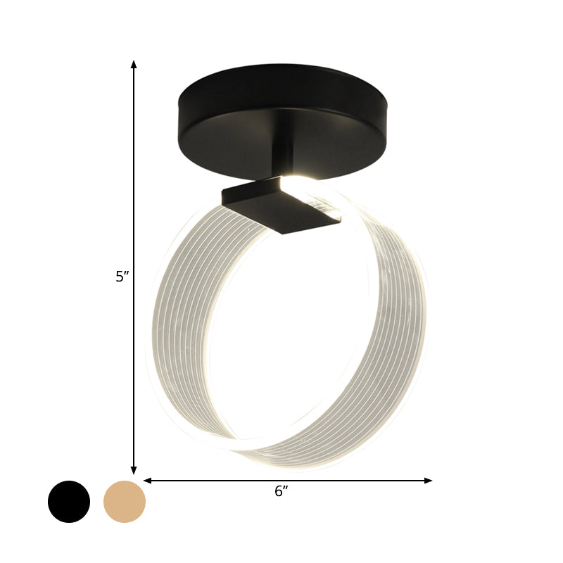 LED Corridor Ceiling Lamp Modern Black/Gold Semi Flush Mount Lighting with Circular Acrylic Shade Clearhalo 'Ceiling Lights' 'Close To Ceiling Lights' 'Close to ceiling' 'Semi-flushmount' Lighting' 1723839