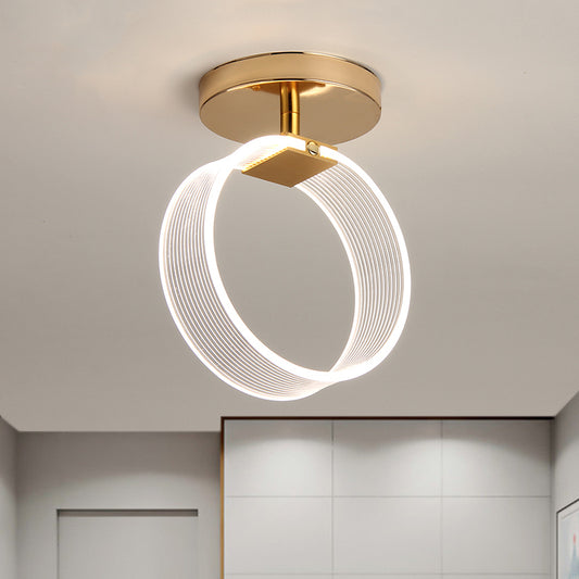 LED Corridor Ceiling Lamp Modern Black/Gold Semi Flush Mount Lighting with Circular Acrylic Shade Gold Clearhalo 'Ceiling Lights' 'Close To Ceiling Lights' 'Close to ceiling' 'Semi-flushmount' Lighting' 1723840