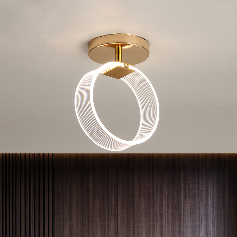 LED Corridor Ceiling Lamp Modern Black/Gold Semi Flush Mount Lighting with Circular Acrylic Shade Clearhalo 'Ceiling Lights' 'Close To Ceiling Lights' 'Close to ceiling' 'Semi-flushmount' Lighting' 1723841