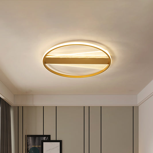 Ring Metal Ceiling Fixture Contemporary 18"/21.5" W LED Gold Flush Mount Lamp for Bedroom Gold Clearhalo 'Ceiling Lights' 'Close To Ceiling Lights' 'Close to ceiling' 'Flush mount' Lighting' 1723853