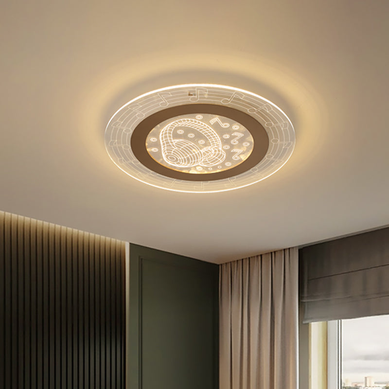 Acrylic Disc Ceiling Lamp Minimalist LED White Flush Mount Fixture with Music Note Pattern, 16"/19.5" W Clearhalo 'Ceiling Lights' 'Close To Ceiling Lights' 'Close to ceiling' 'Flush mount' Lighting' 1723859