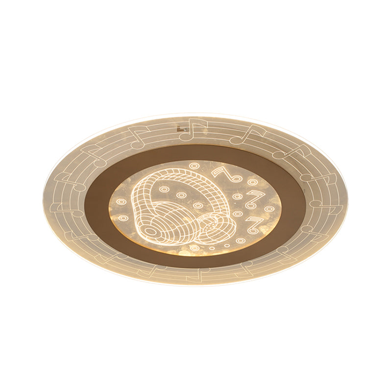 Acrylic Disc Ceiling Lamp Minimalist LED White Flush Mount Fixture with Music Note Pattern, 16"/19.5" W Clearhalo 'Ceiling Lights' 'Close To Ceiling Lights' 'Close to ceiling' 'Flush mount' Lighting' 1723860