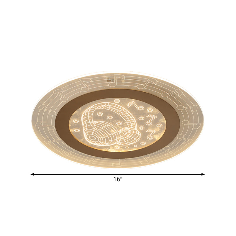Acrylic Disc Ceiling Lamp Minimalist LED White Flush Mount Fixture with Music Note Pattern, 16"/19.5" W Clearhalo 'Ceiling Lights' 'Close To Ceiling Lights' 'Close to ceiling' 'Flush mount' Lighting' 1723861