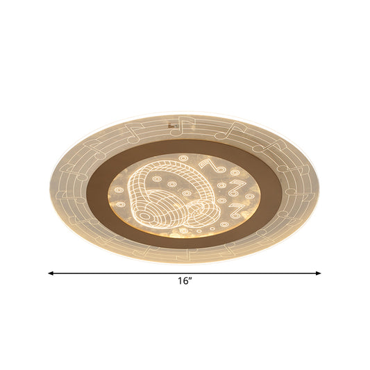 Acrylic Disc Ceiling Lamp Minimalist LED White Flush Mount Fixture with Music Note Pattern, 16"/19.5" W Clearhalo 'Ceiling Lights' 'Close To Ceiling Lights' 'Close to ceiling' 'Flush mount' Lighting' 1723861