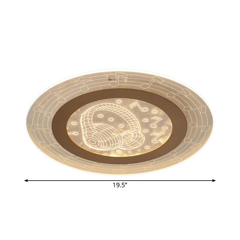 Acrylic Disc Ceiling Lamp Minimalist LED White Flush Mount Fixture with Music Note Pattern, 16"/19.5" W Clearhalo 'Ceiling Lights' 'Close To Ceiling Lights' 'Close to ceiling' 'Flush mount' Lighting' 1723862