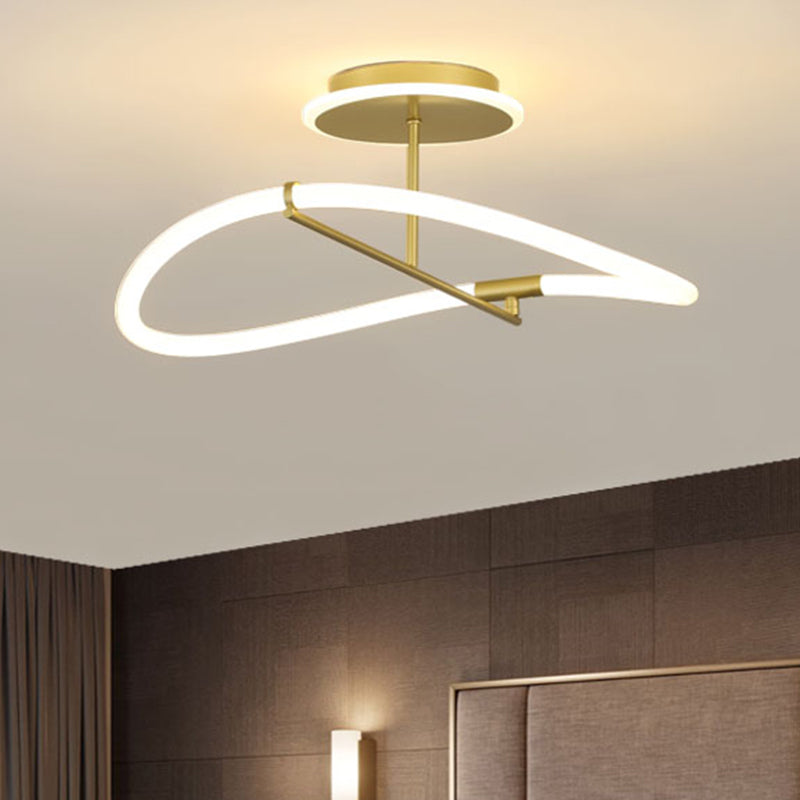 Gold Ring Semi Flush Mount Contemporary LED Metal Close to Ceiling Light for Bedroom Gold Clearhalo 'Ceiling Lights' 'Close To Ceiling Lights' 'Close to ceiling' 'Semi-flushmount' Lighting' 1723882