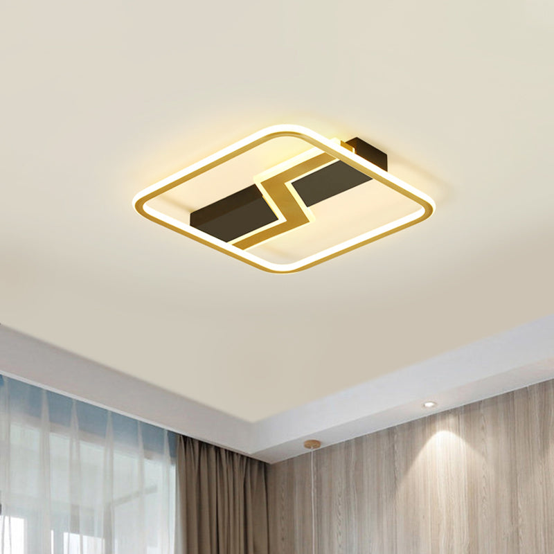 Square Flush Mount Lamp Simple Metal 16.5"/20.5" W LED Bedroom Ceiling Light in Gold with Lightning Design Clearhalo 'Ceiling Lights' 'Close To Ceiling Lights' 'Close to ceiling' 'Flush mount' Lighting' 1723892
