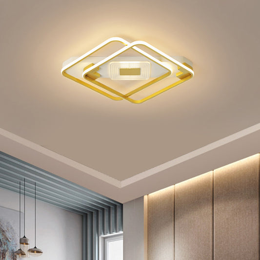Minimal Square Flush Mount Fixture Acrylic Living Room LED Close to Ceiling Lamp in Gold, 16.5"/20.5" W Gold Clearhalo 'Ceiling Lights' 'Close To Ceiling Lights' 'Close to ceiling' 'Flush mount' Lighting' 1723896