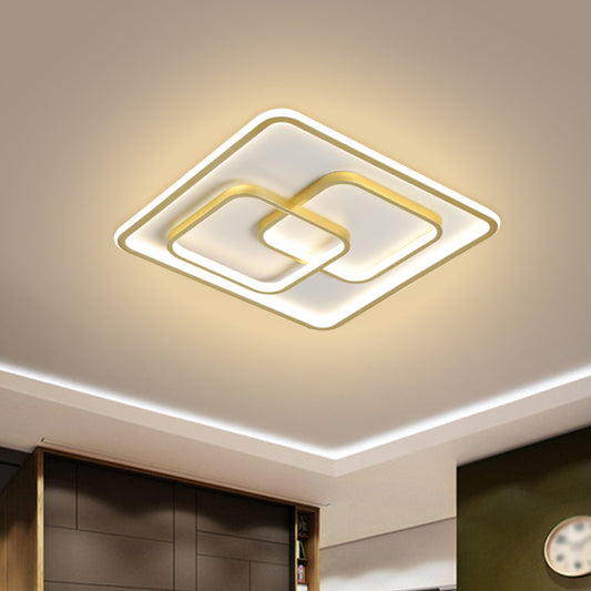Metallic Square Flush Ceiling Light Modern 16.5"/20.5" W LED Flush Mount Lamp in Gold for Bedroom Gold Clearhalo 'Ceiling Lights' 'Close To Ceiling Lights' 'Close to ceiling' 'Flush mount' Lighting' 1723901