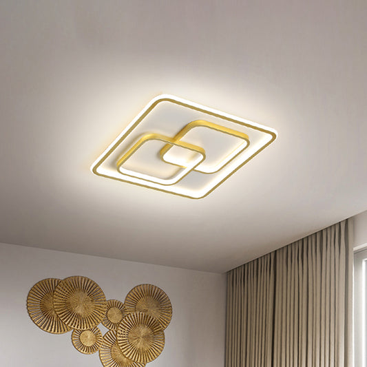 Metallic Square Flush Ceiling Light Modern 16.5"/20.5" W LED Flush Mount Lamp in Gold for Bedroom Clearhalo 'Ceiling Lights' 'Close To Ceiling Lights' 'Close to ceiling' 'Flush mount' Lighting' 1723902