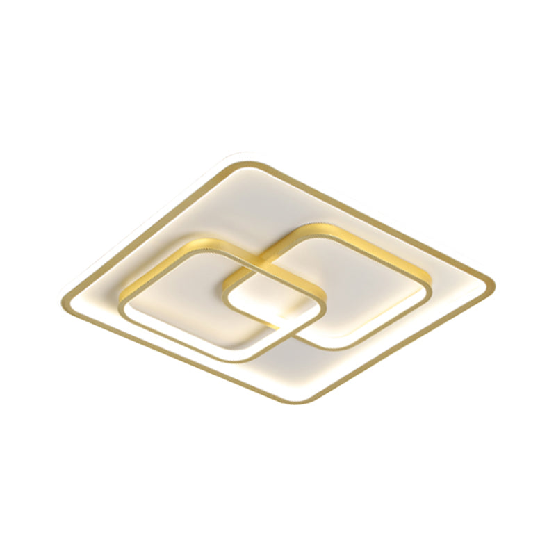 Metallic Square Flush Ceiling Light Modern 16.5"/20.5" W LED Flush Mount Lamp in Gold for Bedroom Clearhalo 'Ceiling Lights' 'Close To Ceiling Lights' 'Close to ceiling' 'Flush mount' Lighting' 1723903