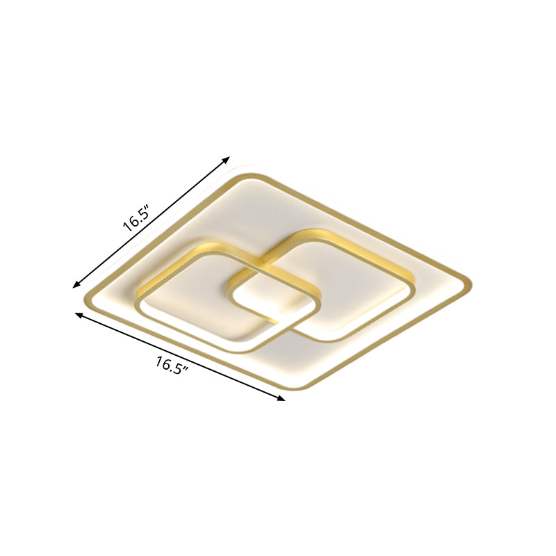 Metallic Square Flush Ceiling Light Modern 16.5"/20.5" W LED Flush Mount Lamp in Gold for Bedroom Clearhalo 'Ceiling Lights' 'Close To Ceiling Lights' 'Close to ceiling' 'Flush mount' Lighting' 1723904