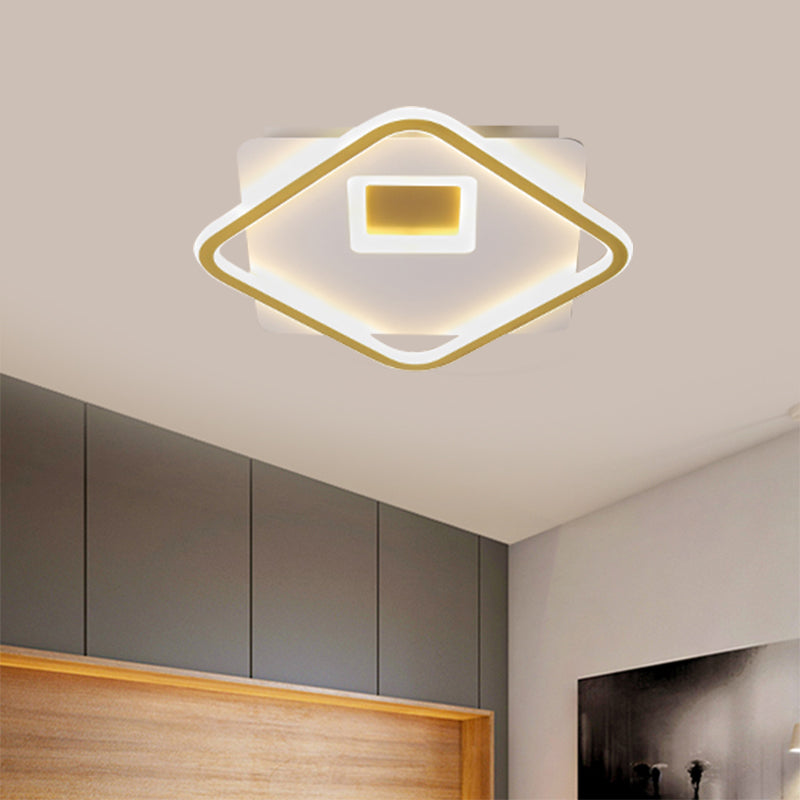 Simple Squared Flush Light Fixture Acrylic LED Bedroom Ceiling Lighting in Gold, 16.5"/20.5" W Gold Clearhalo 'Ceiling Lights' 'Close To Ceiling Lights' 'Close to ceiling' 'Flush mount' Lighting' 1723906
