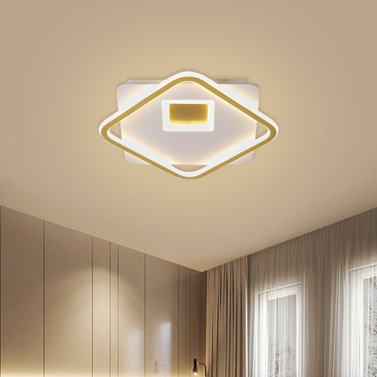 Simple Squared Flush Light Fixture Acrylic LED Bedroom Ceiling Lighting in Gold, 16.5"/20.5" W Clearhalo 'Ceiling Lights' 'Close To Ceiling Lights' 'Close to ceiling' 'Flush mount' Lighting' 1723907