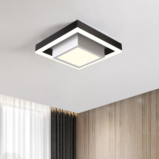 Aluminum 2-Tier Square Ceiling Lamp Contemporary Black/Gold LED Flush Mount Lighting in Warm/White Light for Corridor Clearhalo 'Ceiling Lights' 'Close To Ceiling Lights' 'Close to ceiling' 'Flush mount' Lighting' 1723912