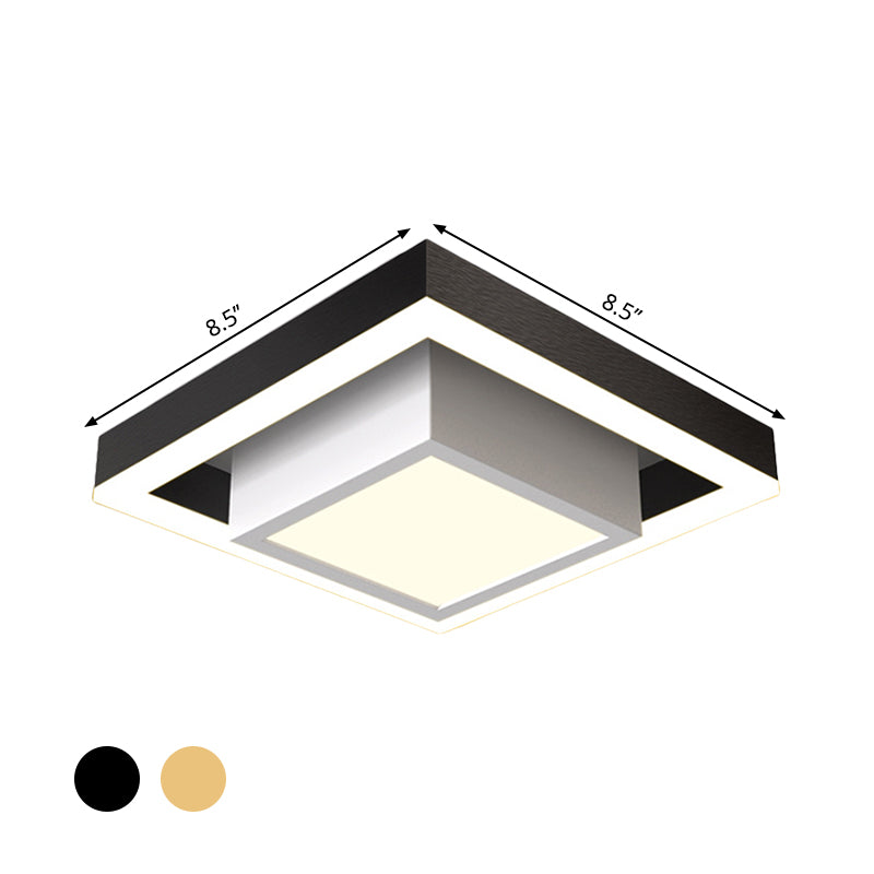 Aluminum 2-Tier Square Ceiling Lamp Contemporary Black/Gold LED Flush Mount Lighting in Warm/White Light for Corridor Clearhalo 'Ceiling Lights' 'Close To Ceiling Lights' 'Close to ceiling' 'Flush mount' Lighting' 1723914