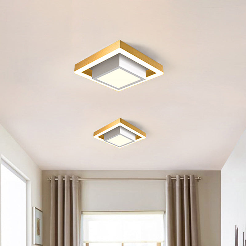 Aluminum 2-Tier Square Ceiling Lamp Contemporary Black/Gold LED Flush Mount Lighting in Warm/White Light for Corridor Gold Clearhalo 'Ceiling Lights' 'Close To Ceiling Lights' 'Close to ceiling' 'Flush mount' Lighting' 1723915