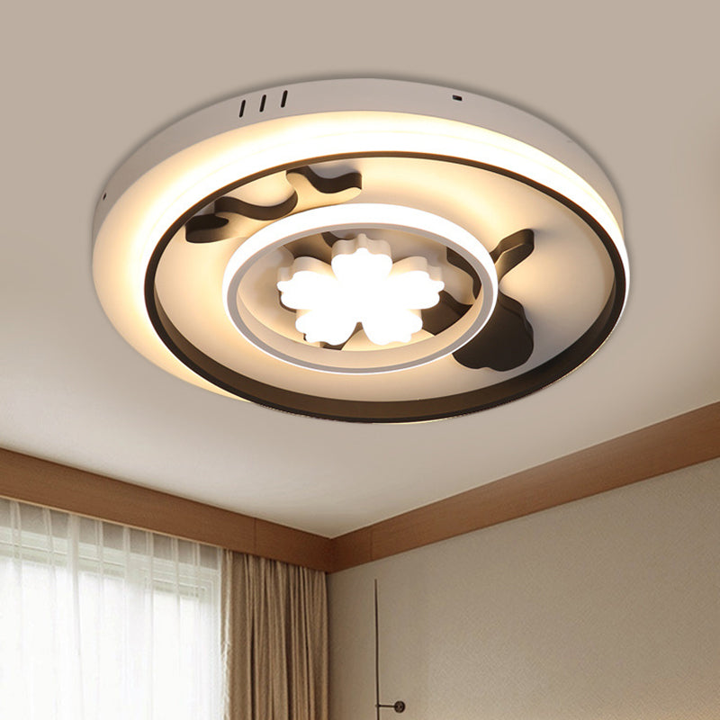 Doughnut Parlor Flush Mount Lamp Metal 19.5"/23.5" Wide LED Simplicity Ceiling Flush with Floral Design in Black Black Clearhalo 'Ceiling Lights' 'Close To Ceiling Lights' 'Close to ceiling' 'Flush mount' Lighting' 1723995