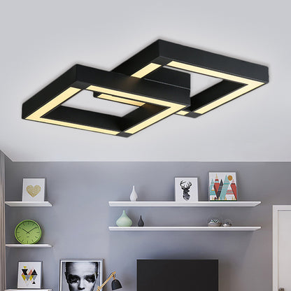 Metallic Square Flush Lamp Fixture Modernist Black/White LED Ceiling Mounted Light, 19.5"/25.5" Wide Black Clearhalo 'Ceiling Lights' 'Close To Ceiling Lights' 'Close to ceiling' 'Flush mount' Lighting' 1724019