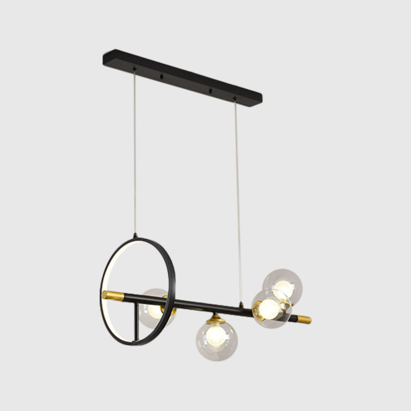 Simple Molecular Island Chandelier Clear Glass 4/6-Light Dining Room Pendant Light Fixture in Black with Metal Ring Deco Clearhalo 'Ceiling Lights' 'Island Lights' Lighting' 1724046