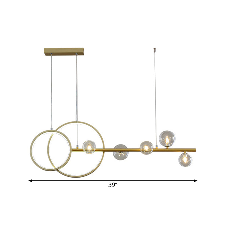 Clear Glass Sphere Island Light Fixture Simple 5 Heads LED Hanging Lamp Kit in Gold with Metal Circle Design Clearhalo 'Ceiling Lights' 'Island Lights' Lighting' 1724056