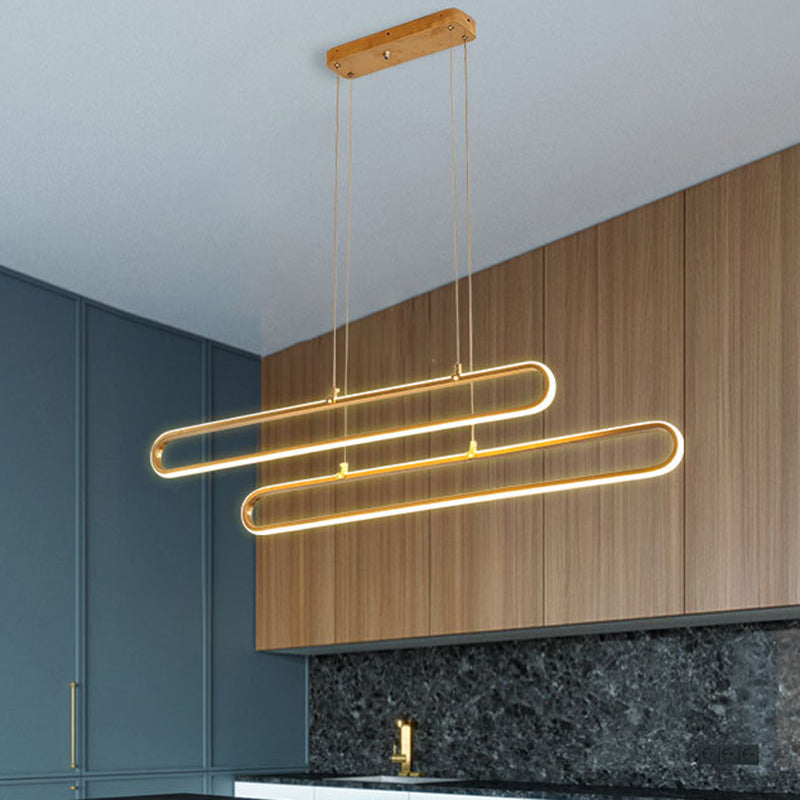 Aluminum Elliptical Island Light Modernity LED Gold Pendant Lighting in Warm/White Light, 39"/47" Long Gold Clearhalo 'Ceiling Lights' 'Island Lights' Lighting' 1724062