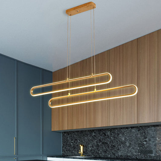 Aluminum Elliptical Island Light Modernity LED Gold Pendant Lighting in Warm/White Light, 39"/47" Long Gold
