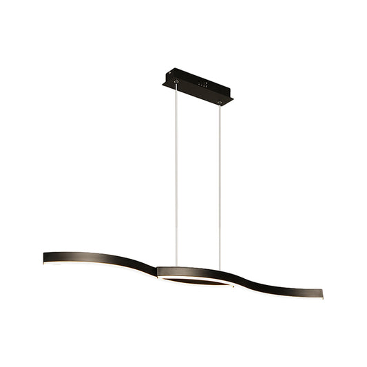 Waves Island Lamp Contemporary Aluminum 39"/47" L LED Black Pendant Lighting Fixture in Warm/White Light for Dining Room Clearhalo 'Ceiling Lights' 'Island Lights' Lighting' 1724073