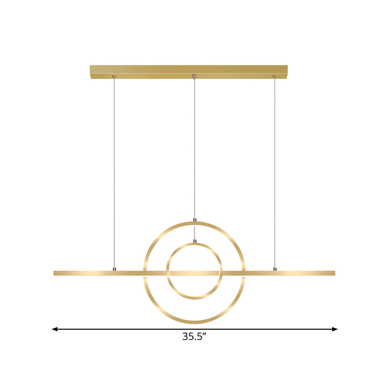 Gold 2-Ring Island Lighting Fixture Modern LED Metallic Pendant Lamp in Warm/White Light for Dining Room Clearhalo 'Ceiling Lights' 'Island Lights' Lighting' 1724079