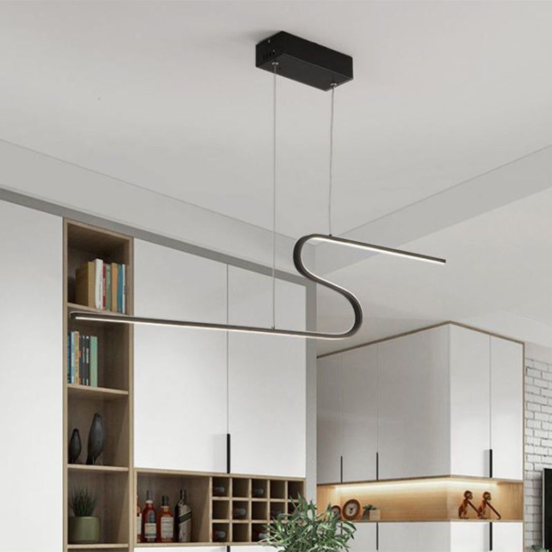 Extended S-Shape Island Pendant Modernism Metal Black/White LED Ceiling Suspension Lamp in Warm/White Light Clearhalo 'Ceiling Lights' 'Island Lights' Lighting' 1724099