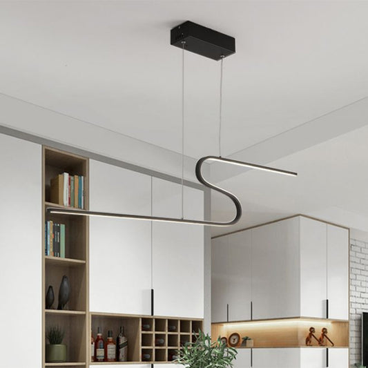 Extended S-Shape Island Pendant Modernism Metal Black/White LED Ceiling Suspension Lamp in Warm/White Light Clearhalo 'Ceiling Lights' 'Island Lights' Lighting' 1724099