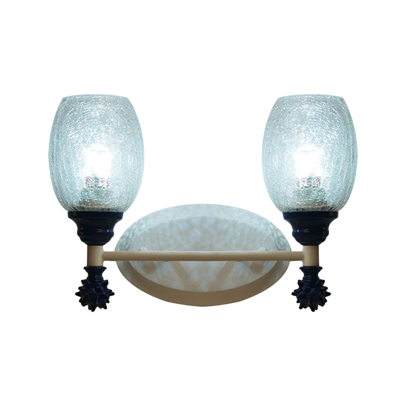 1/2-Bulb Bedside Wall Mounted Lamp Rural Blue/Gold/Dark Blue Wall Lighting with Oval Clear Crackle Glass Shade Clearhalo 'Wall Lamps & Sconces' 'Wall Lights' Lighting' 1724117