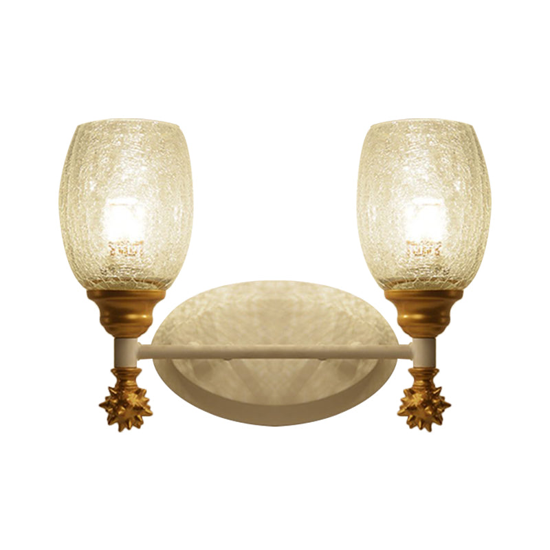 1/2-Bulb Bedside Wall Mounted Lamp Rural Blue/Gold/Dark Blue Wall Lighting with Oval Clear Crackle Glass Shade Clearhalo 'Wall Lamps & Sconces' 'Wall Lights' Lighting' 1724137