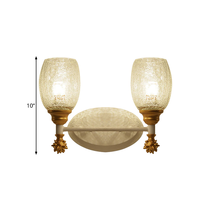 1/2-Bulb Bedside Wall Mounted Lamp Rural Blue/Gold/Dark Blue Wall Lighting with Oval Clear Crackle Glass Shade Clearhalo 'Wall Lamps & Sconces' 'Wall Lights' Lighting' 1724138