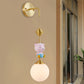 Globe Wall Lighting Fixture Cartoon Opaque Glass 1 Head Gold Wall Mounted Lamp with Sheep/Monkey/Rabbit Deco Clearhalo 'Wall Lamps & Sconces' 'Wall Lights' Lighting' 1724154