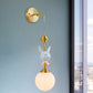 Globe Wall Lighting Fixture Cartoon Opaque Glass 1 Head Gold Wall Mounted Lamp with Sheep/Monkey/Rabbit Deco Clearhalo 'Wall Lamps & Sconces' 'Wall Lights' Lighting' 1724158