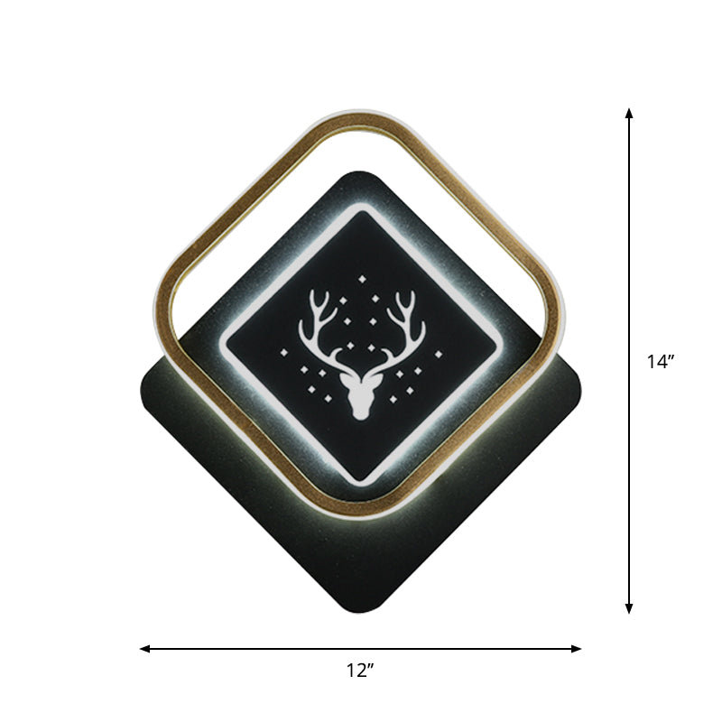 Circle Wall Lighting Ideas Nordic Acrylic 10"/12" Wide LED Bedside Surface Wall Sconce with Antler Design in Black Clearhalo 'Wall Lamps & Sconces' 'Wall Lights' Lighting' 1724201