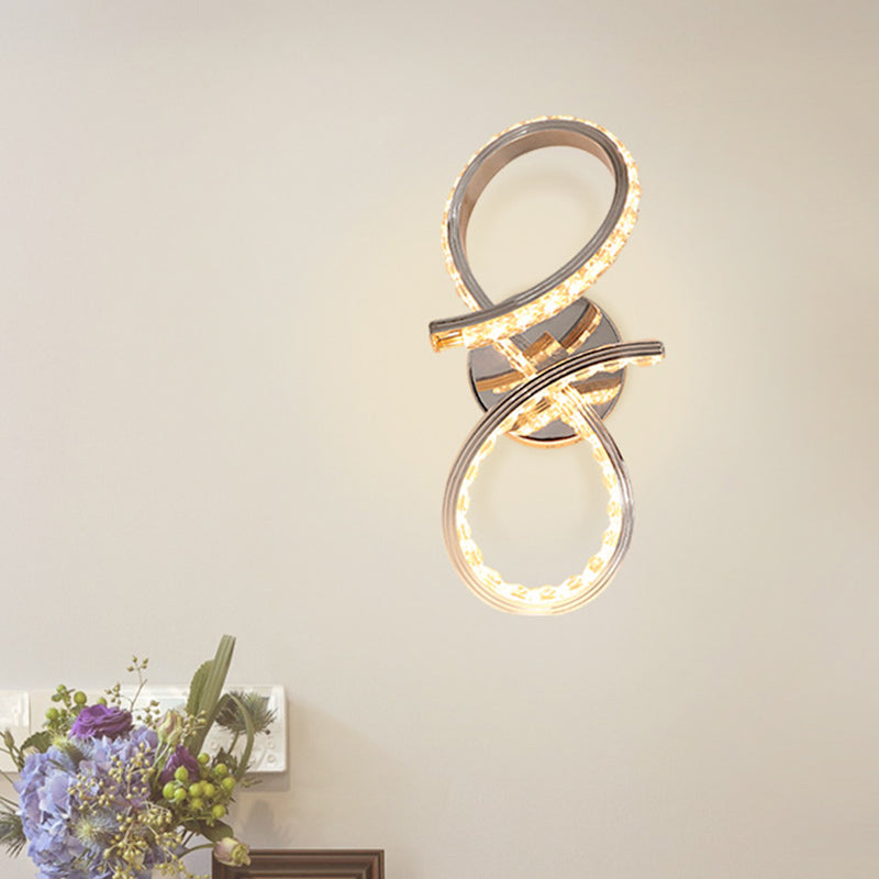 Metal Number Wall Lighting Ideas Simple LED Chrome Wall Mount Lamp with Cut Crystal Deco in Warm/White Light Clearhalo 'Cast Iron' 'Glass' 'Industrial' 'Modern wall lights' 'Modern' 'Tiffany' 'Traditional wall lights' 'Wall Lamps & Sconces' 'Wall Lights' Lighting' 1724203