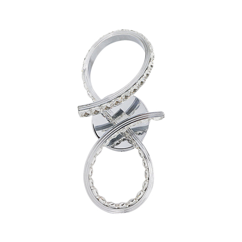 Metal Number Wall Lighting Ideas Simple LED Chrome Wall Mount Lamp with Cut Crystal Deco in Warm/White Light Clearhalo 'Cast Iron' 'Glass' 'Industrial' 'Modern wall lights' 'Modern' 'Tiffany' 'Traditional wall lights' 'Wall Lamps & Sconces' 'Wall Lights' Lighting' 1724204