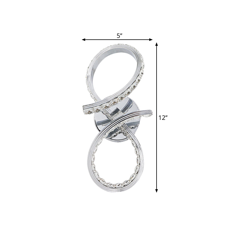 Metal Number Wall Lighting Ideas Simple LED Chrome Wall Mount Lamp with Cut Crystal Deco in Warm/White Light Clearhalo 'Cast Iron' 'Glass' 'Industrial' 'Modern wall lights' 'Modern' 'Tiffany' 'Traditional wall lights' 'Wall Lamps & Sconces' 'Wall Lights' Lighting' 1724205