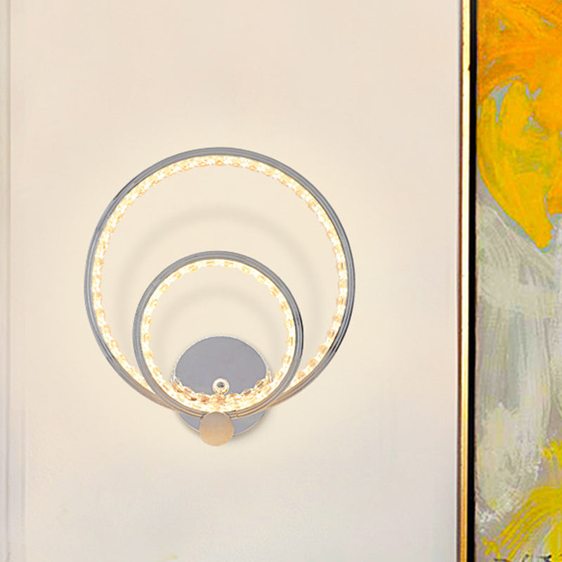 Simplicity LED Wall Mounted Lamp Chrome Dual Rings Wall Lighting Ideas with Metal Shade in Warm/White Light Clearhalo 'Cast Iron' 'Glass' 'Industrial' 'Modern wall lights' 'Modern' 'Tiffany' 'Traditional wall lights' 'Wall Lamps & Sconces' 'Wall Lights' Lighting' 1724211