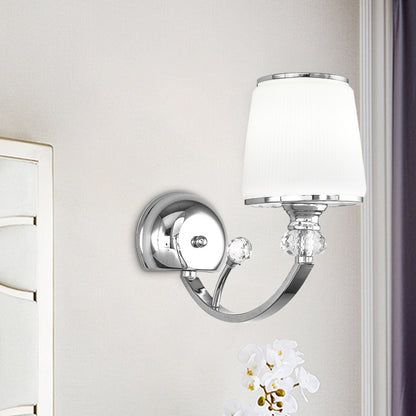 Simplicity 1 Head Wall Light Fixture Chrome Conic Wall Mount Lamp with White Glass Shade Chrome Clearhalo 'Cast Iron' 'Glass' 'Industrial' 'Modern wall lights' 'Modern' 'Tiffany' 'Traditional wall lights' 'Wall Lamps & Sconces' 'Wall Lights' Lighting' 1724226
