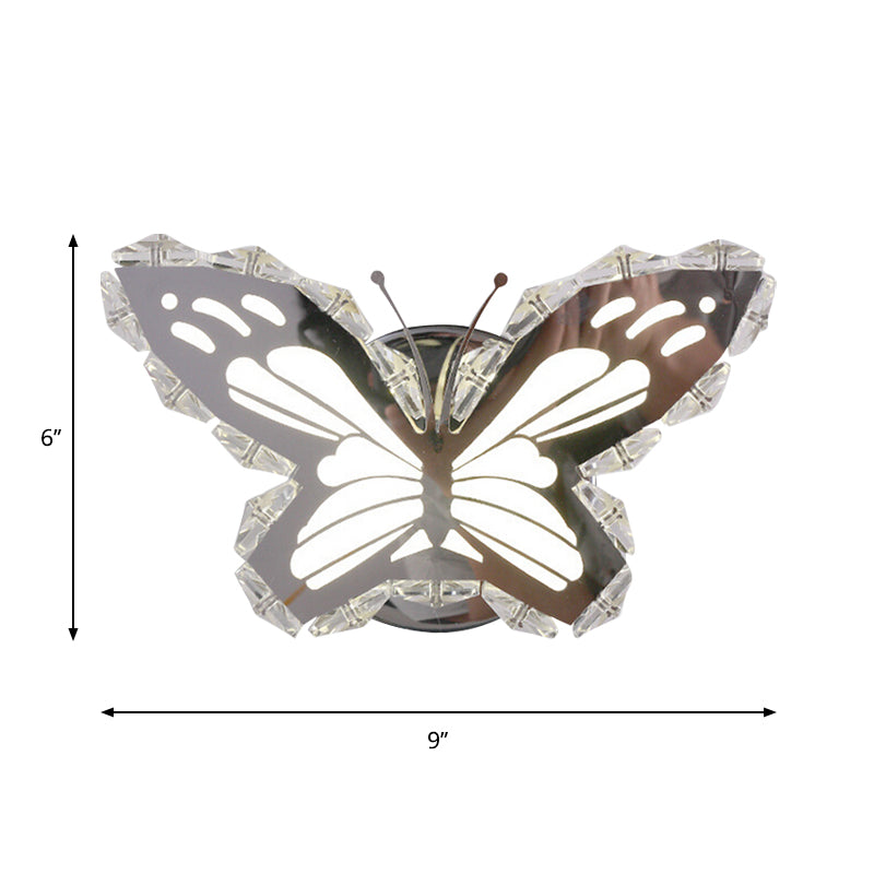 LED Corridor Wall Lighting Contemporary Stainless-Steel Wall Sconce with Butterfly/Fish Crystal Shade in Warm/White Light Clearhalo 'Modern wall lights' 'Modern' 'Wall Lamps & Sconces' 'Wall Lights' Lighting' 1724249