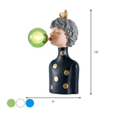 Blowing Bubble Girl Resin Desk Light Cartoon 1 Bulb Black Night Lamp with Clear/Blue/Green Glass Shade Clearhalo 'Lamps' 'Table Lamps' Lighting' 1724308