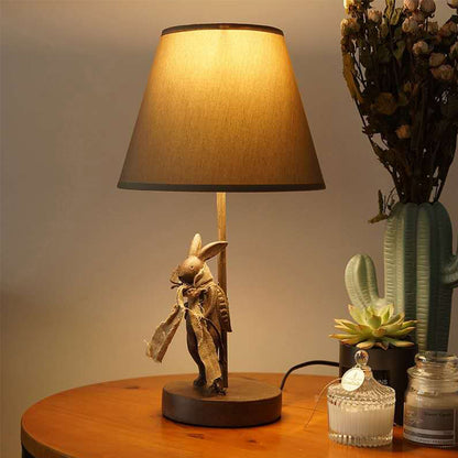 Cartoon Barrel Nightstand Lamp Fabric 1 Light Bedside Task Lighting with Rabbit Deco in Brown Brown Clearhalo 'Lamps' 'Table Lamps' Lighting' 1724317