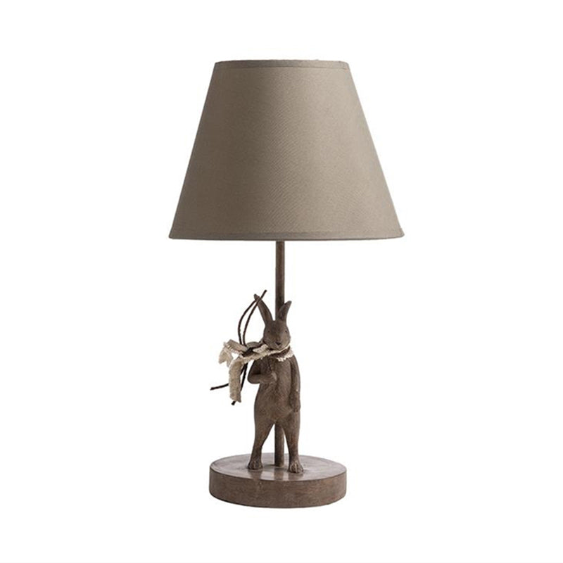 Cartoon Barrel Nightstand Lamp Fabric 1 Light Bedside Task Lighting with Rabbit Deco in Brown Clearhalo 'Lamps' 'Table Lamps' Lighting' 1724318
