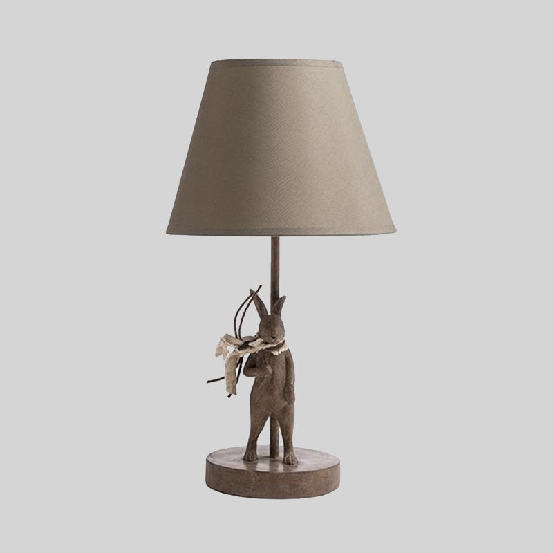 Cartoon Barrel Nightstand Lamp Fabric 1 Light Bedside Task Lighting with Rabbit Deco in Brown Clearhalo 'Lamps' 'Table Lamps' Lighting' 1724319